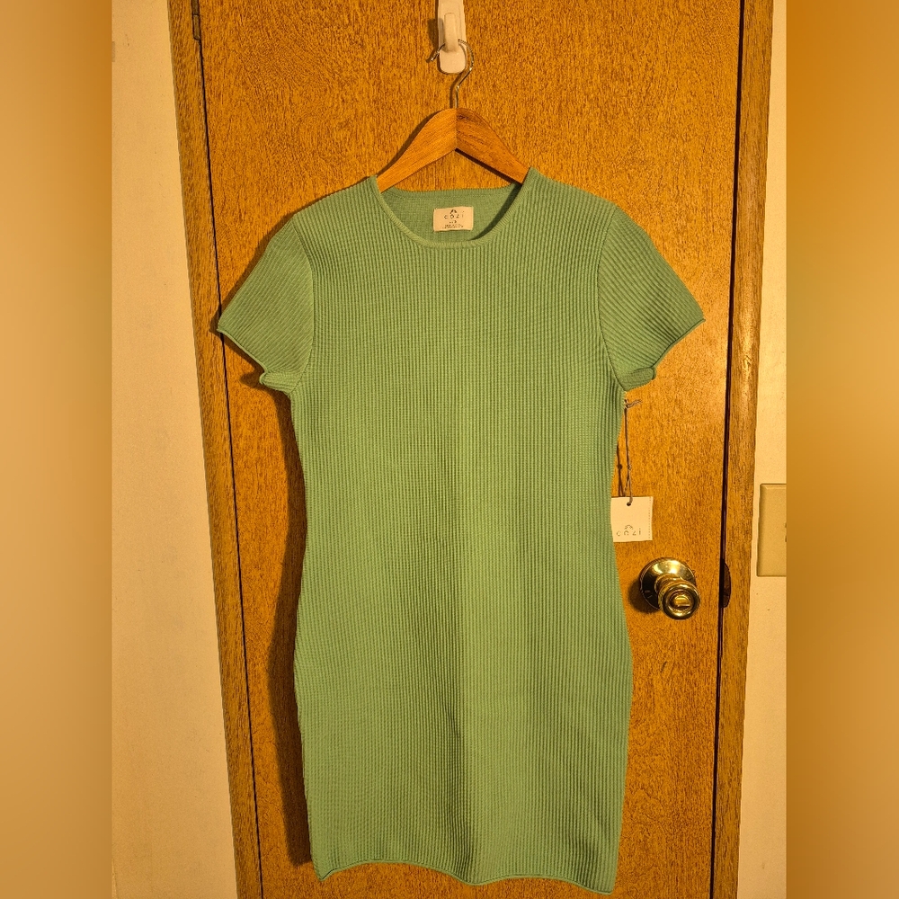 Green Ribbed Knit Dress